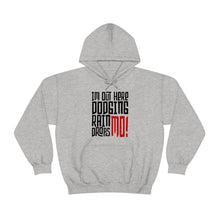 Load image into Gallery viewer, I&#39;m Out Here Dodging Rain Drops Mo! Simple Line Font White Unisex Heavy Blend™ Hoodie Sweater

