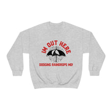 Load image into Gallery viewer, I&#39;m Out Here Dodging Rain Drops Mo! Umbrella Edition White Unisex Heavy Blend™ Crewneck Sweatshirt
